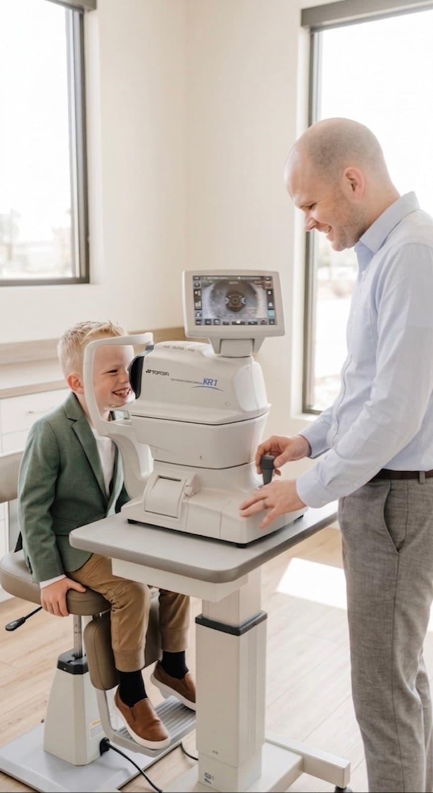 Dr. Chad Anderson with a young patient at Blinc Eyecare in Lehi